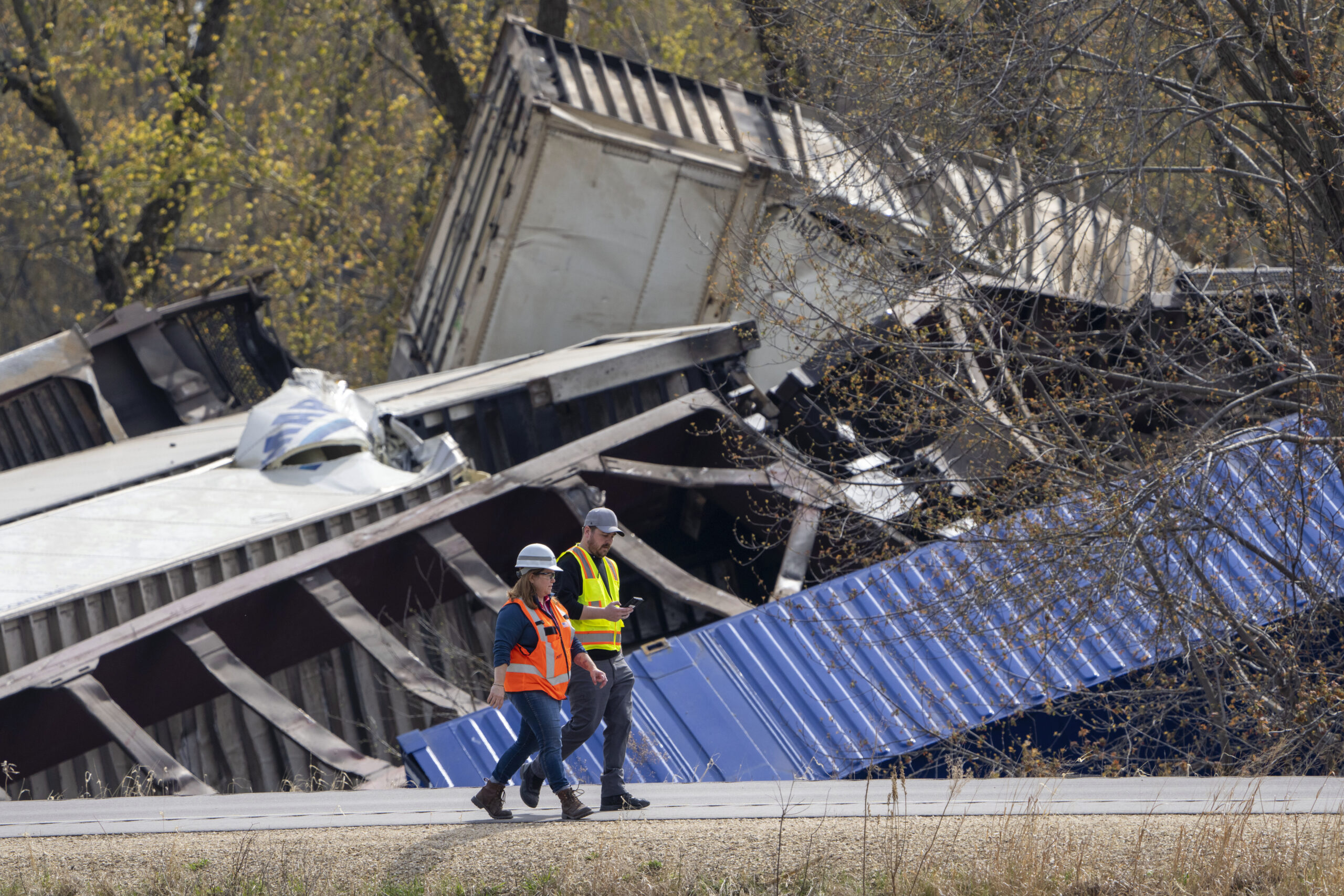 Containers Secured to Shore After Wisconsin Train Derailment